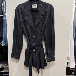 Charcoal Pinstripe Belted long Blazer - size large